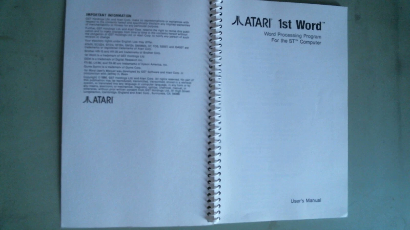 User's Manual - ATARI 1st Word Processing Program for the ST Computer GST - image 4