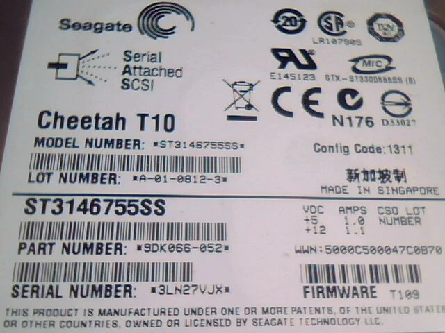 Hard Disk Drive SAS Seagate Cheetah T10 ST3146755SS 9DK066-052 T109 1311 MHAJ-4 - image 4