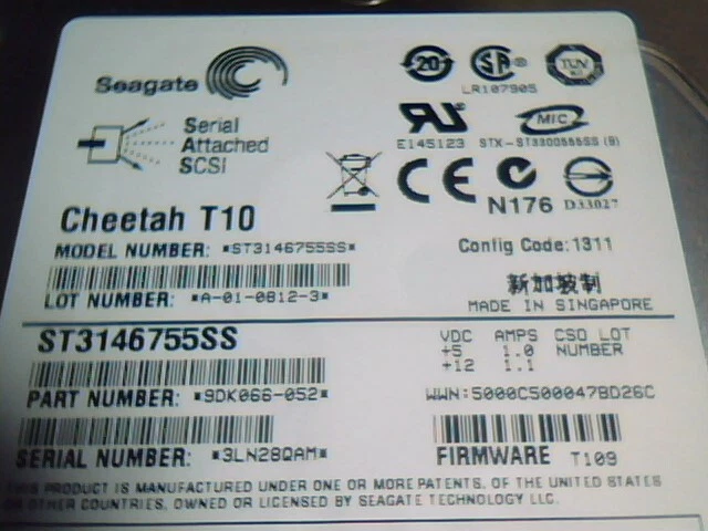 Hard Disk Drive SAS Seagate Cheetah T10 ST3146755SS 9DK066-052 T109 1311 MHAJ-4' - image 5