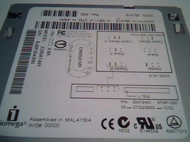 Iomega Z250ATAPI ZIP 250 250i drive IDE 40pin DELL 09J418 IBM FRU 33L2596 42.S - image 5