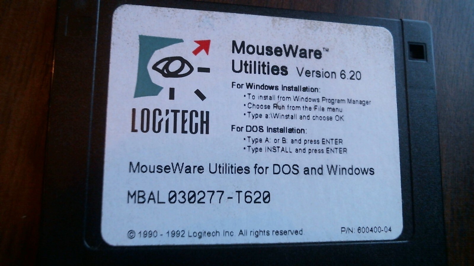 Logitech MouseWare Utilities Ver 6.20 for DOS Windows - floppy disk 3.5 inch