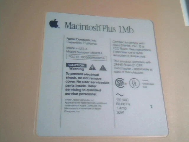 Macintosh Plus 1MB - Back panel of Case - with label and STEVE JOBS SIGNATURE -3 - image 3