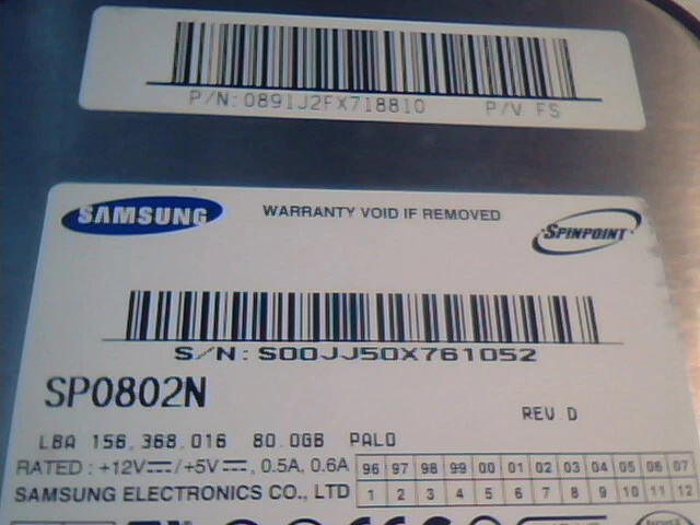 Hard Disk Drive IDE 40pin Samsung 80GB SP0802N 0891J2FX718810 P/V FS ✅TESTED - image 4