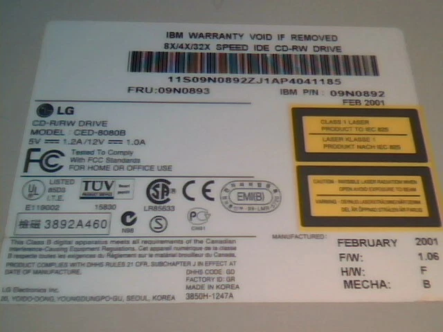 CD-ROM Drive IBM 09N0893 LG CD-R/RW CED-8080B 8X/4X/32X 40-pin IDE ATA✅TESTED - image 5