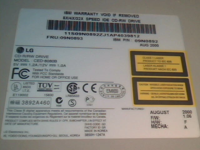 CD-ROM Drive IBM 09N0893 LG CD-R/RW CED-8080B 8X/4X/32X 40-pin IDE ATA✅TESTED - image 6