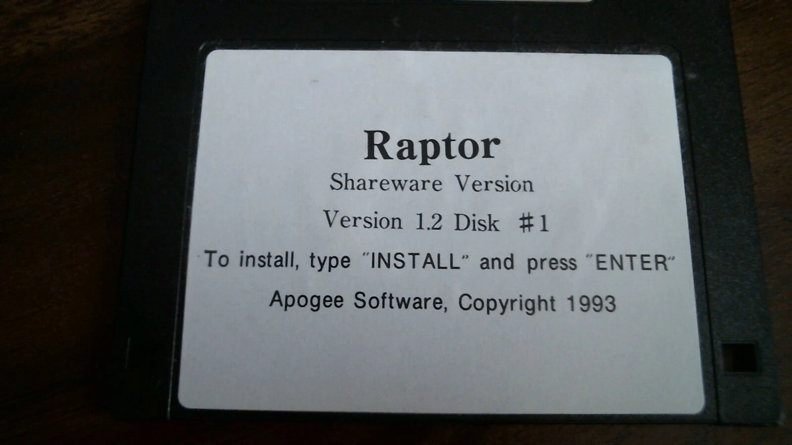 Raptor Shareware version 1.2 Disk #1 1993 - floppy disk 3.5 inch - image 2