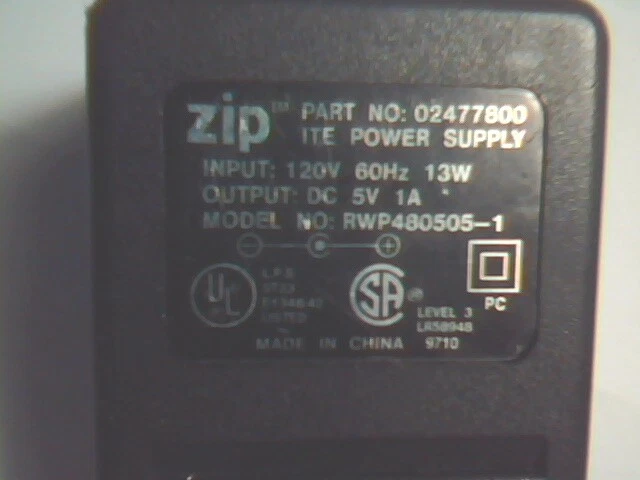 ZIP Power Supply Adapter for 5V Drive 120V 5V 1A 02477800 RWP480505-1 ITE - image 2