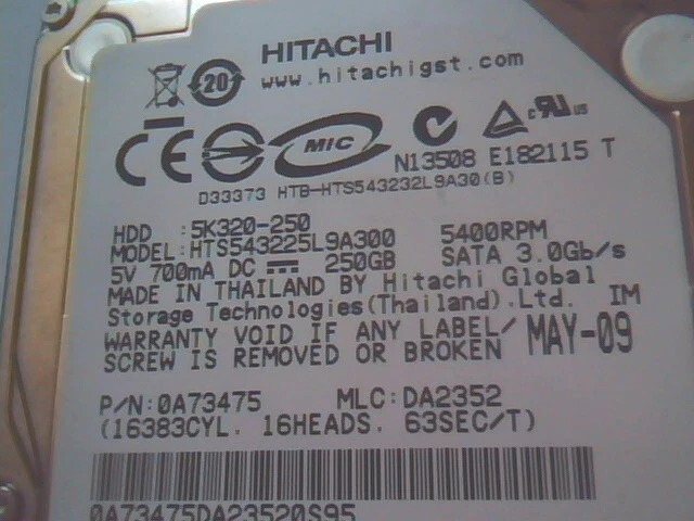 HDD Laptop Hard Disk Drive Hitachi 5K320-250 HTS543225L9A300 SATA 0A73475 - image 2