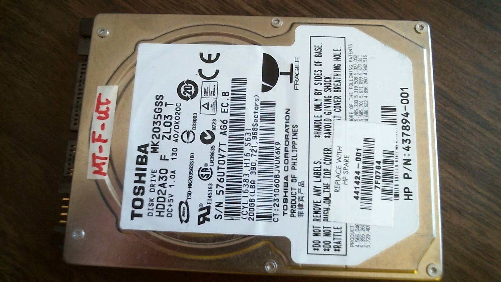 HDD Laptop Hard Disk SATA Toshiba MK2035GSS HDD2A30 F ZL03 T 200GB 437894-001