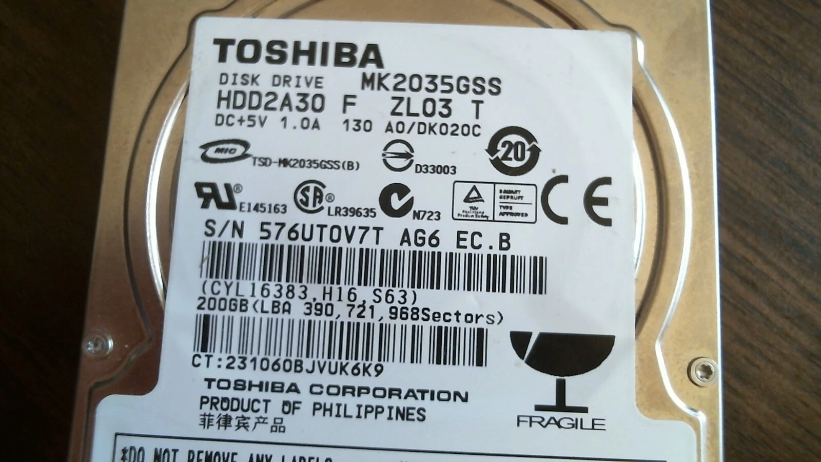 HDD Laptop Hard Disk SATA Toshiba MK2035GSS HDD2A30 F ZL03 T 200GB 437894-001 - image 2