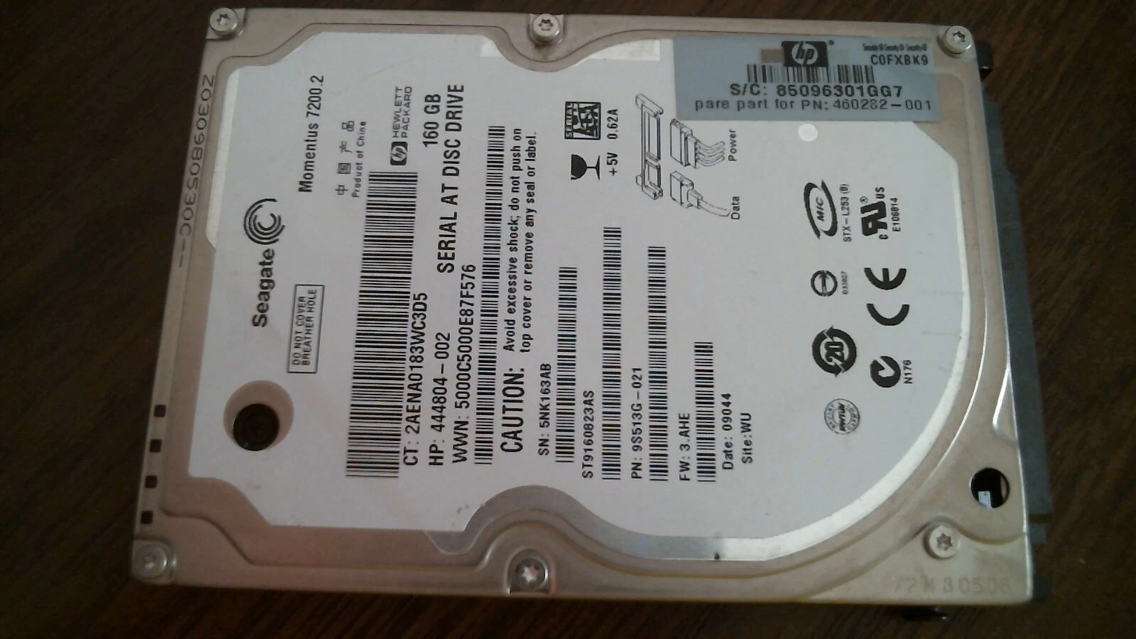 HDD Laptop Hard Disk Drive SATA Seagate Momentus 7200.2 444804-002 ST9160823AS