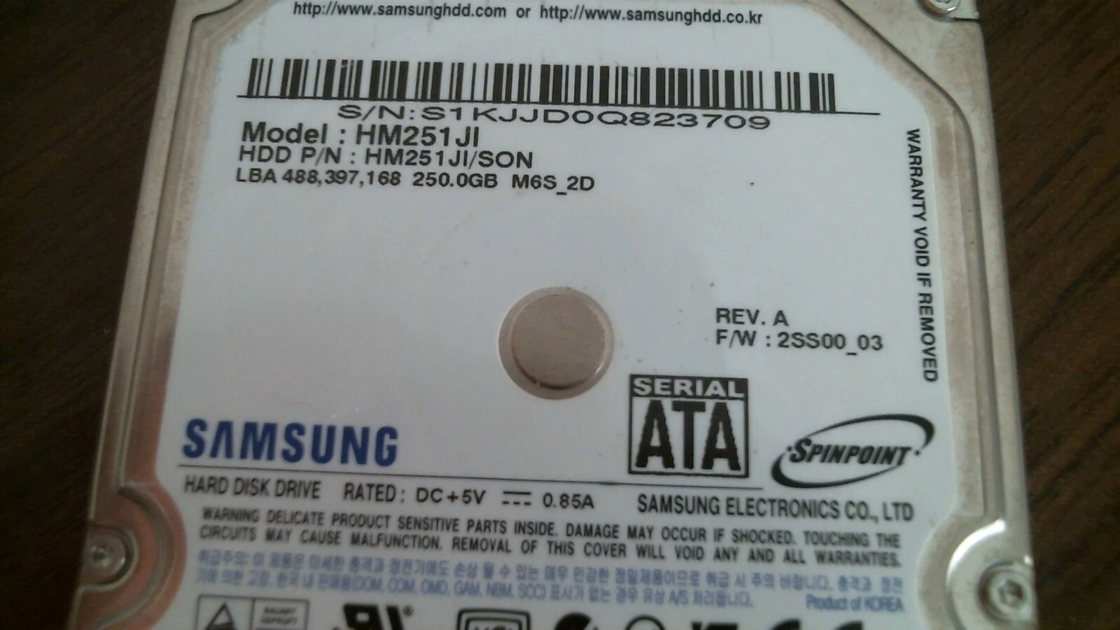 HDD Laptop Hard Disk Drive SATA Samsung Spinpoint HM251JI 296311CQ871845 - image 2