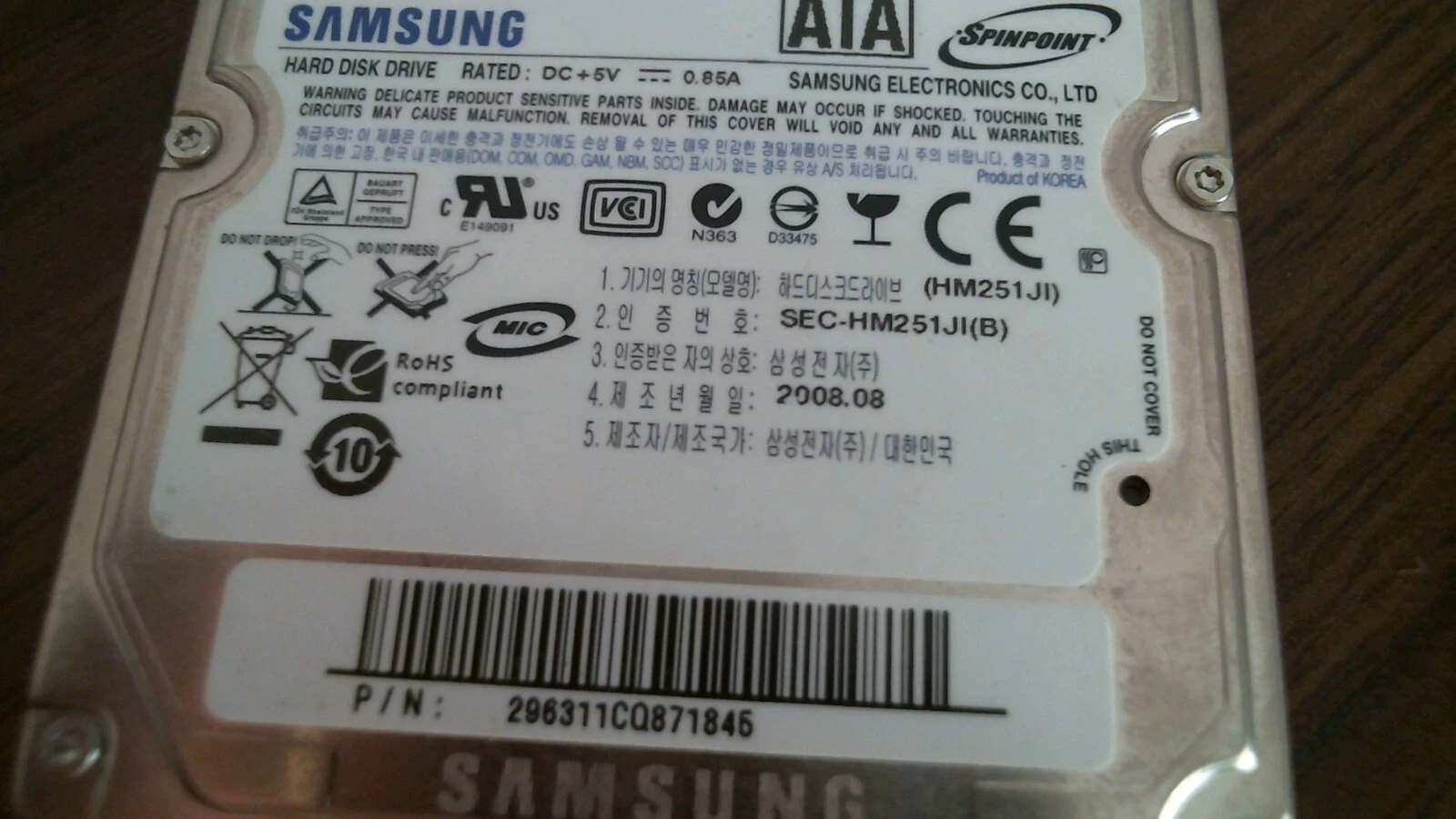 HDD Laptop Hard Disk Drive SATA Samsung Spinpoint HM251JI 296311CQ871845 - image 3