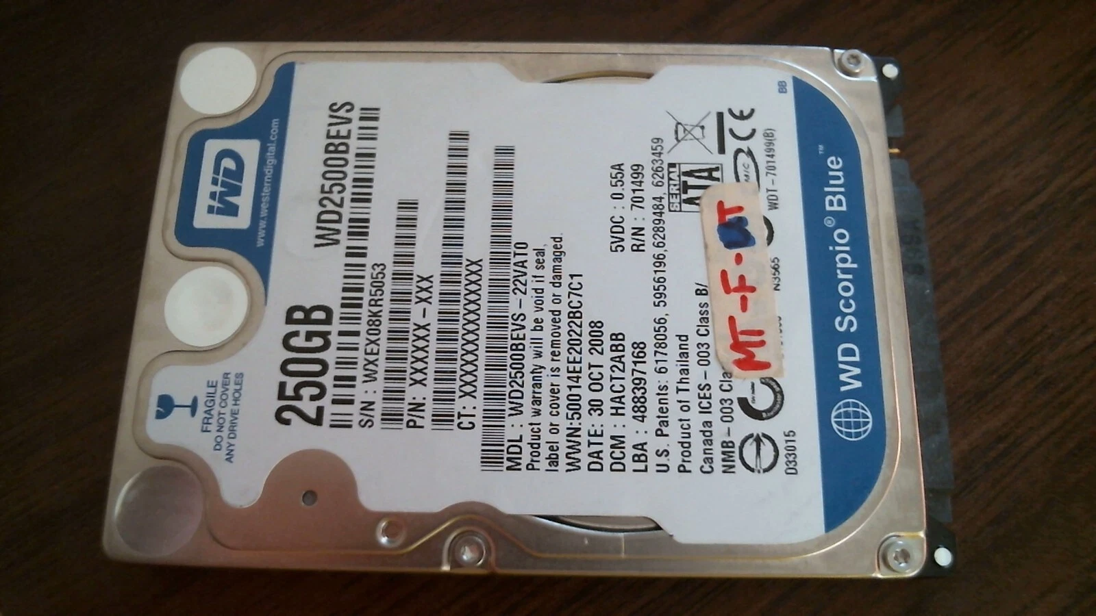 HDD Laptop Hard Disk Drive SATA WD Scorpio Blue 250GB WD2500BEVS-22VAT0 HACT2ABB