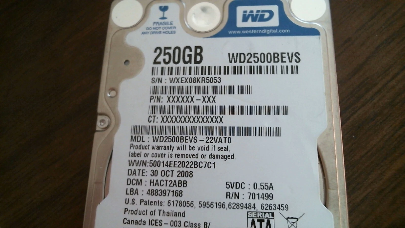 HDD Laptop Hard Disk Drive SATA WD Scorpio Blue 250GB WD2500BEVS-22VAT0 HACT2ABB - image 2