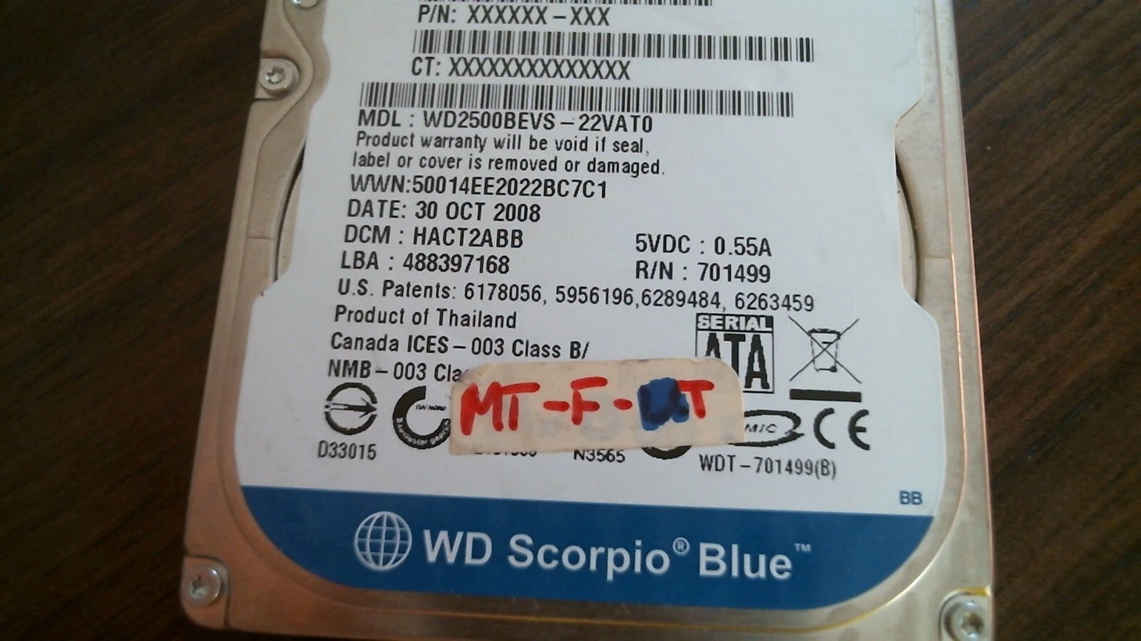 HDD Laptop Hard Disk Drive SATA WD Scorpio Blue 250GB WD2500BEVS-22VAT0 HACT2ABB - image 3