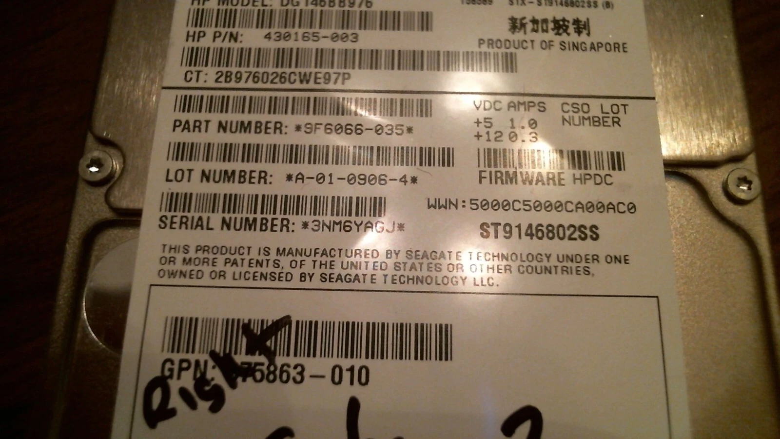 HDD Laptop Hard Disk Drive SATA hp DG146BB976 430165-003 9F6066-035 A-01-0906-4 - image 3