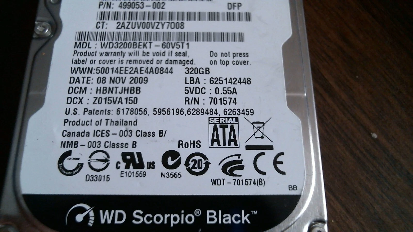 HDD Laptop Hard Disk Drive SATA WD Scorpio Black WD3200BEKT-60V5T1 499053-002 - image 3