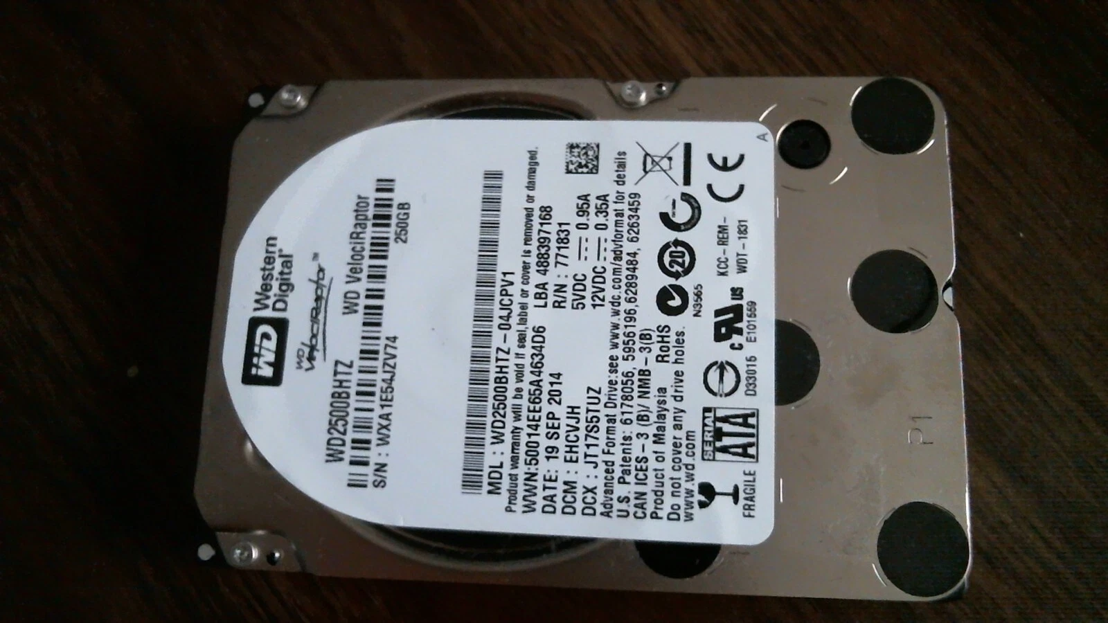 HDD Laptop Hard Disk Drive SATA WD VelociRaptor 250GB WD2500BHTZ-04JCPV1 EHCVJH