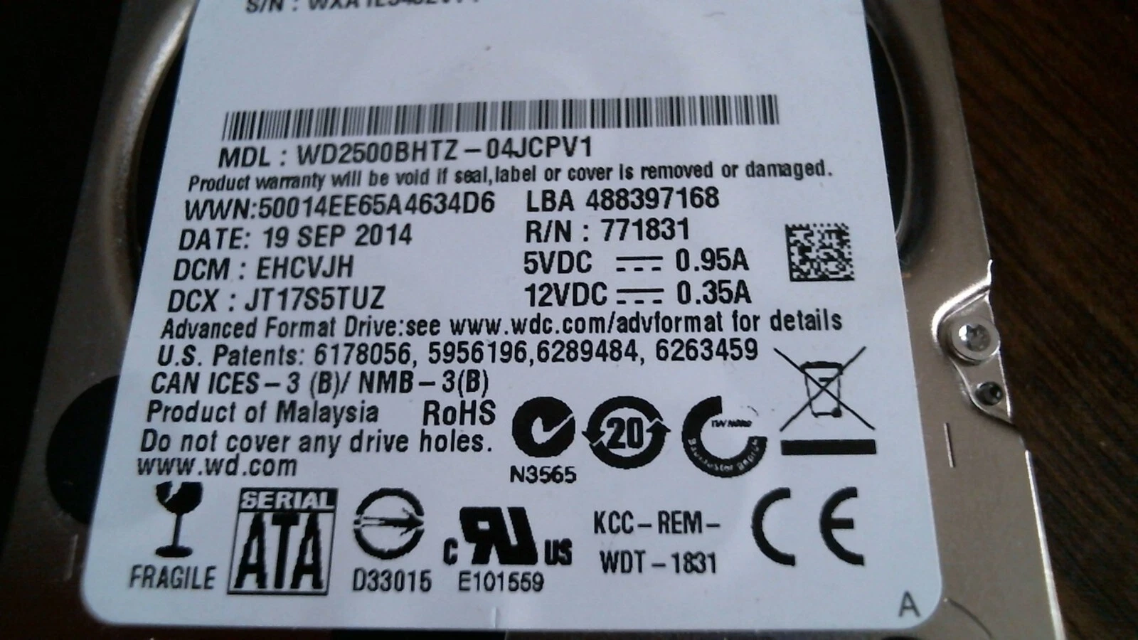 HDD Laptop Hard Disk Drive SATA WD VelociRaptor 250GB WD2500BHTZ-04JCPV1 EHCVJH - image 3