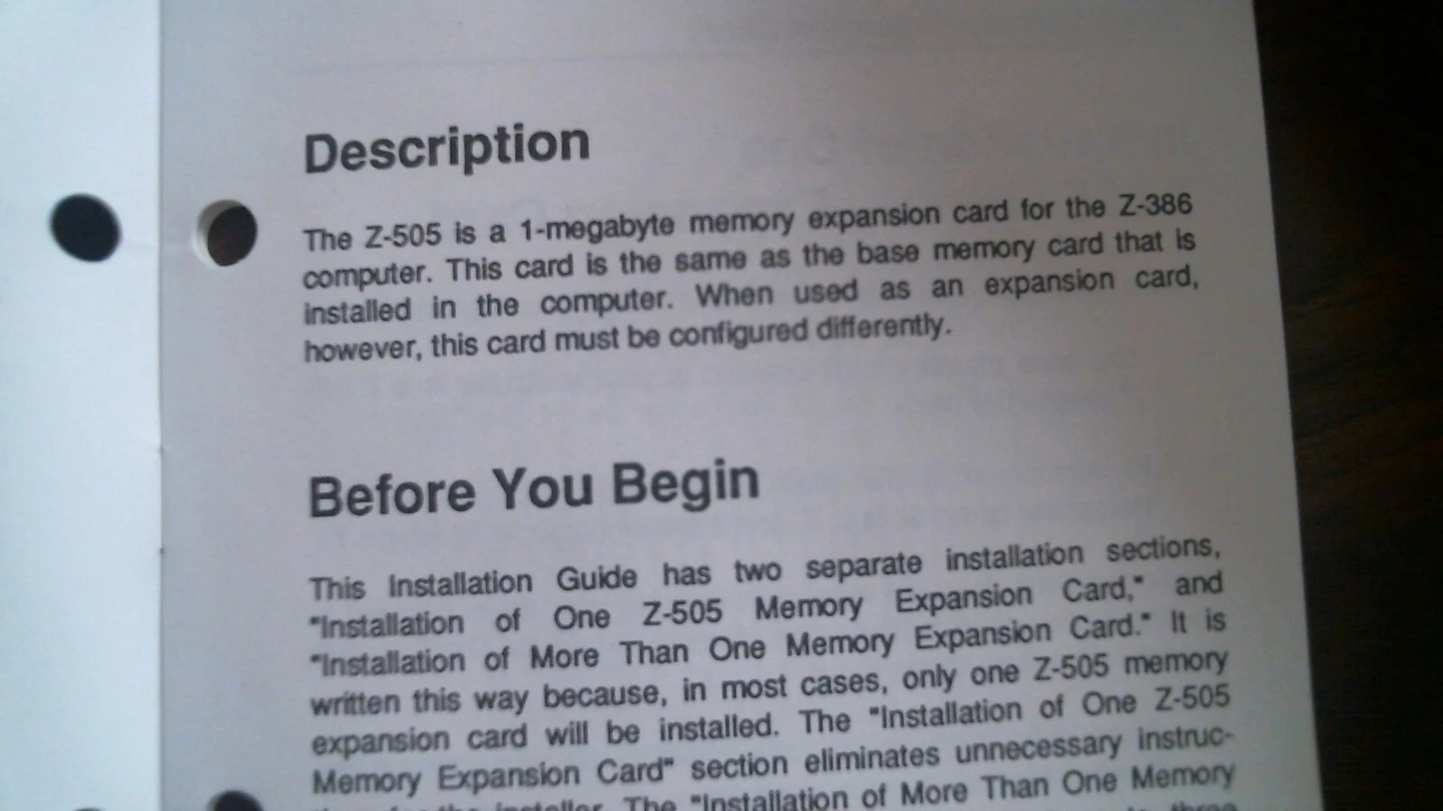 User's Manual - Z-505 Memory Expansion Card Installation Zenith 1987 - image 3