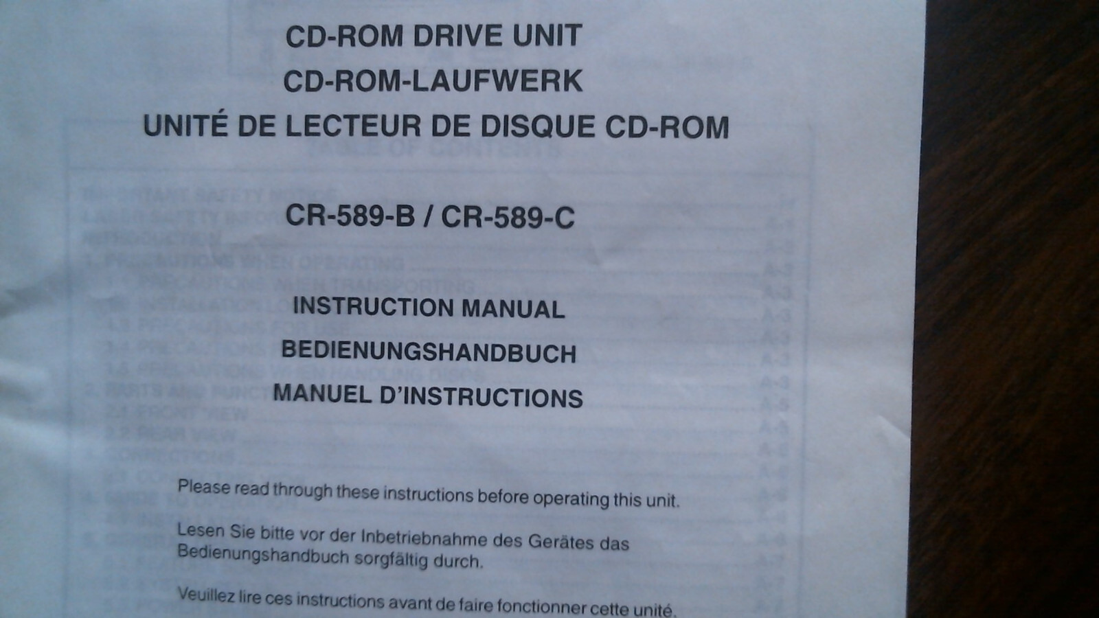 User's Manual - CD-ROM Drive Unit CR-589-B CR-589-C Instruction ATAPI - image 2