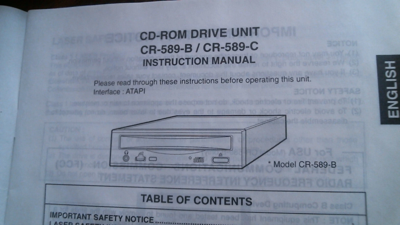 User's Manual - CD-ROM Drive Unit CR-589-B CR-589-C Instruction ATAPI - image 3