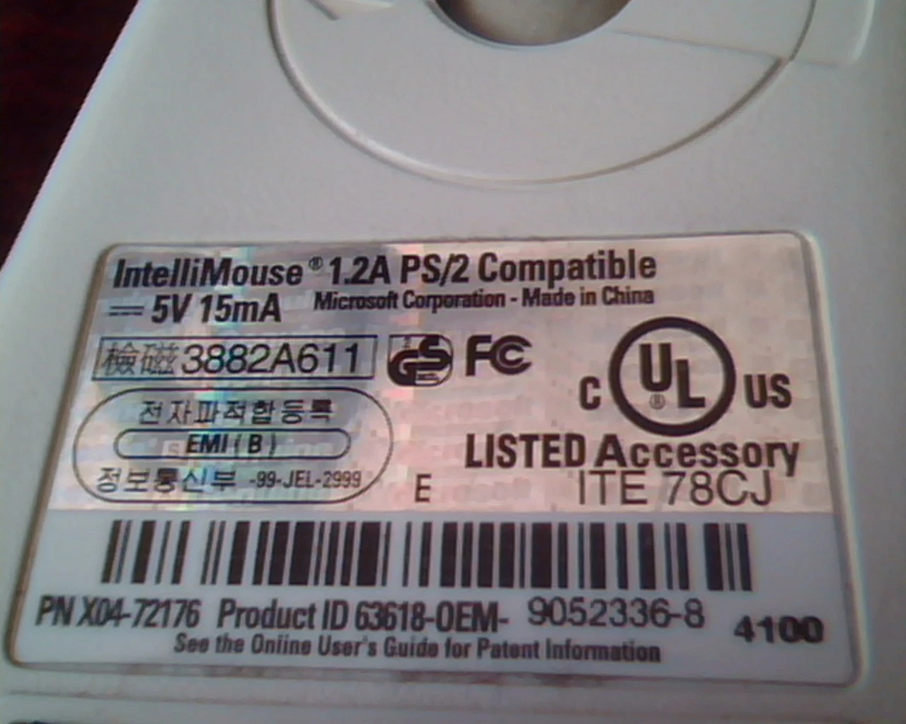 IntelliMouse 1.2A PS/2 Compatible X04-72176 63618-OEM Microsoft - image 4