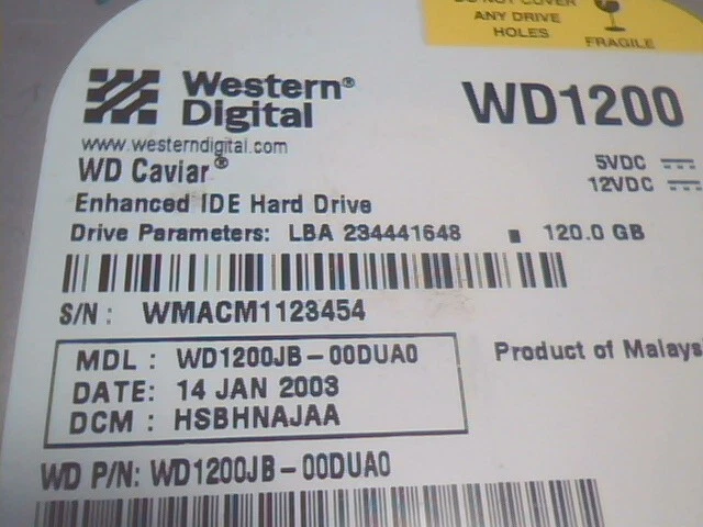 Hard Drive IDE Disk Western Digital Caviar WD1200 WD1200JB-00DUA0 HSBHNAJAA 120G - image 4