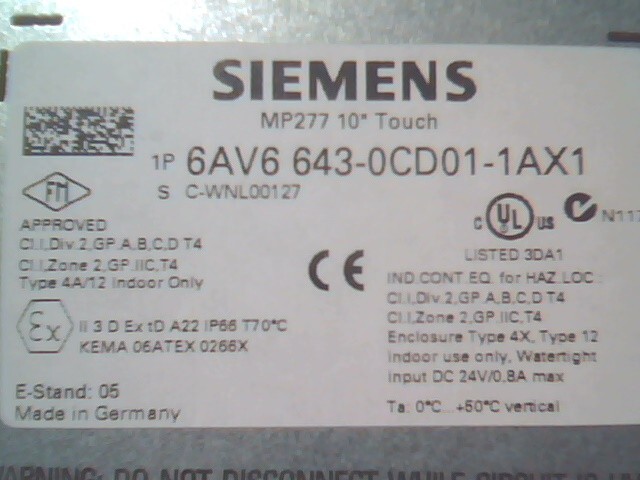 SIEMENS SIMATIC 6AV6643-0CD01-1AX1 6AV6 643-0CD01-1AX1 MP 277 TOUCH PANEL - image 3