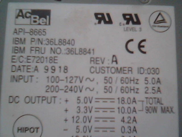 Power Supply AcBel API-8665 IBM FRU 36L8841 36L8840 rvA - image 2