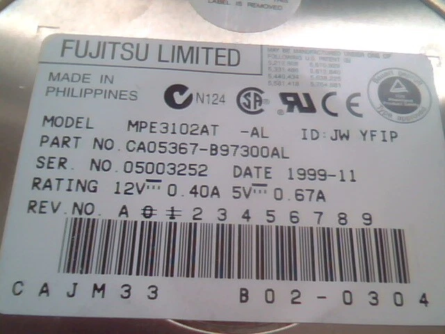 Hard Disk Drive IDE Fujitsu Limited MPE3102AT CA05367-B97300AL B02-0304 - image 2